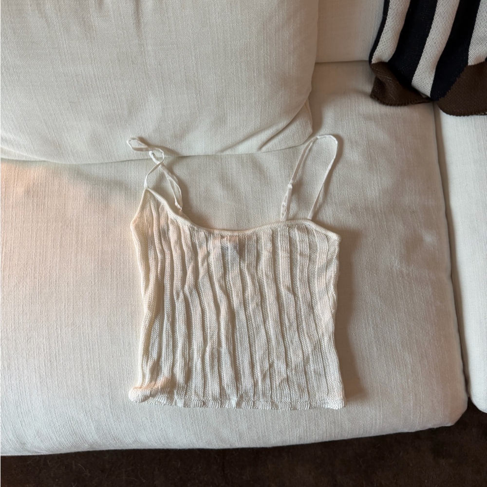 Danielle Guizio Cream Ribbed Knit Cami Top - Picture 2 of 4